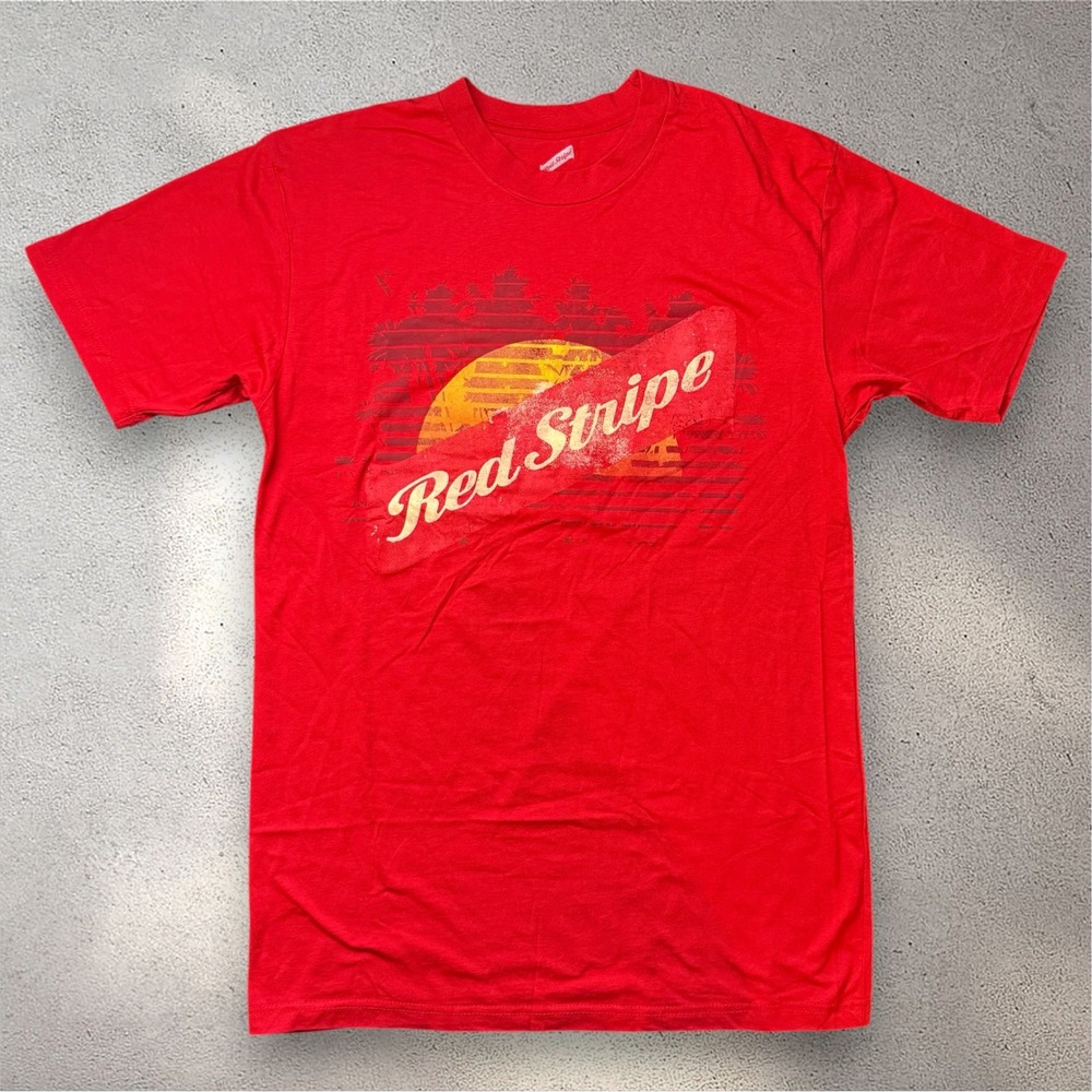 Red Stripe Beer Graphic T-Shirt Mens LT Large Tall Red Sunset Tropical Bioworld